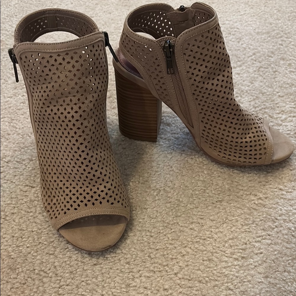 MIA Tan Perforated Heeled Boots